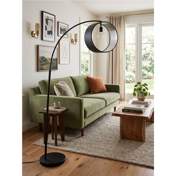 Adjustable Floor Lamp With Fabric Shade and Metal Base