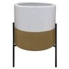 Image 1 : Rivet Mid-Century Ceramic Planter With Iron Stand, White and Tan
