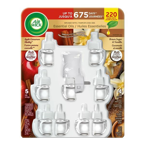 Air Wick Diffuser With 9 Refills, 5 Warmer Diffuser Units, 225 mL Total