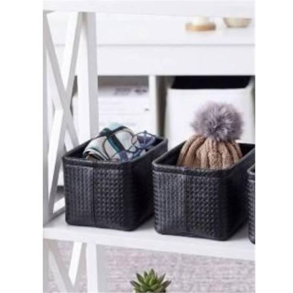 Amazon Basics Collapsible Fabric Storage Bin, Black Woven Design Pack of 2