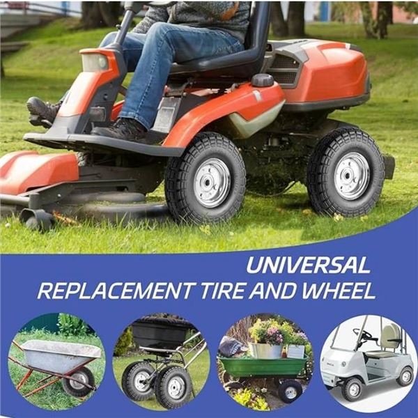 Lot of 4 -  4.10/3.50-4 Tires and Wheels Flat Free,10" Heavy Duty Solid Replacement Tire