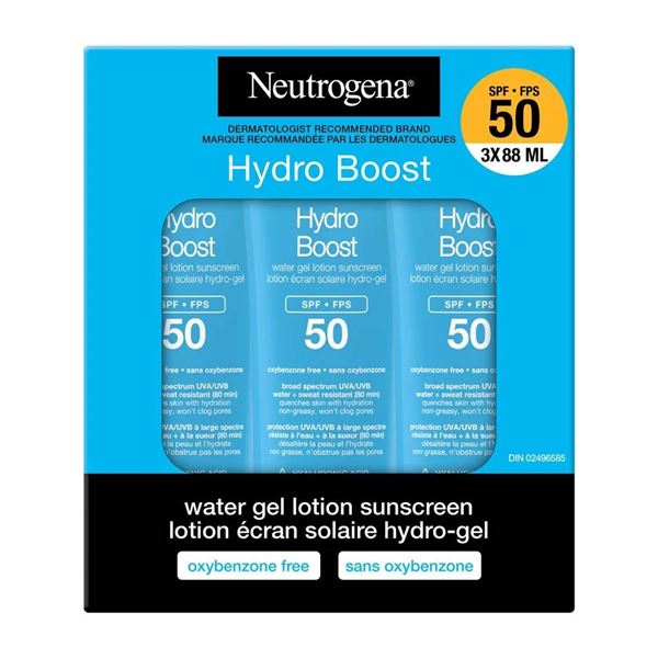Neutrogena Hydro Boost Hydro-Gel Sunscreen Lotion SPF 50, 3 x 88 mL