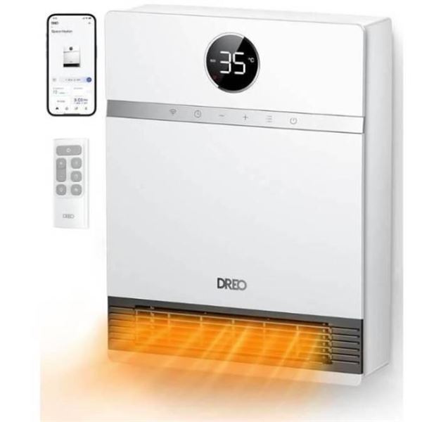 DREO Smart Wall Heater, IP24 Electric PTC Space Heater for Indoor Use, 30° Oscillation, Adjustable T