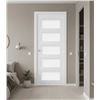 Image 3 : 28 Inch x 80 Inch White Shaker Door with Glass Panels, Garson Wood !See Damage In Photo!