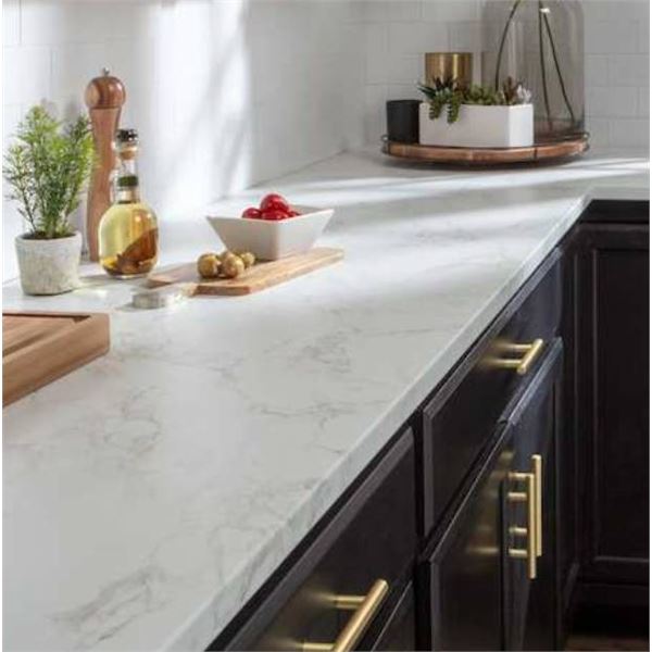 Belanger Laminates Stretta 120-in White Marble-LookLeft-hand Miter Laminate Kitchen Countertop