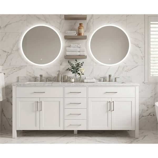 Co-Op Gold 62-Inch Carrera Vanity, White, With Polished Carrera Marble Countertop