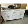 Image 2 : Co-Op Gold 62-Inch Carrera Vanity, White, With Polished Carrera Marble Countertop !Damage to Toe Kic