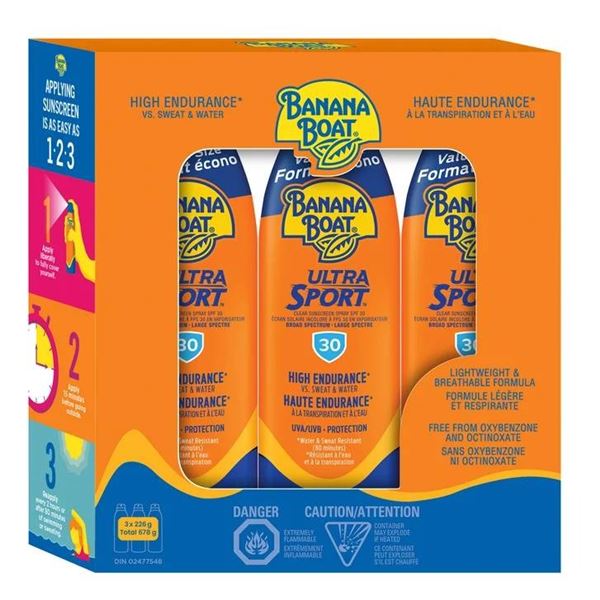 Banana Boat Ultra Sport SPF 30 Sunscreen Spray, 3 x 226 g