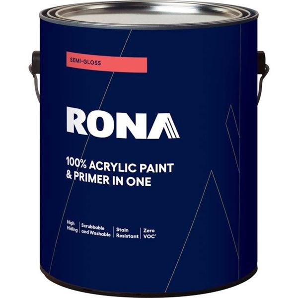 RONA Semi-Gloss 100 Percent Acrylic Paint and Primer in One 3.37L