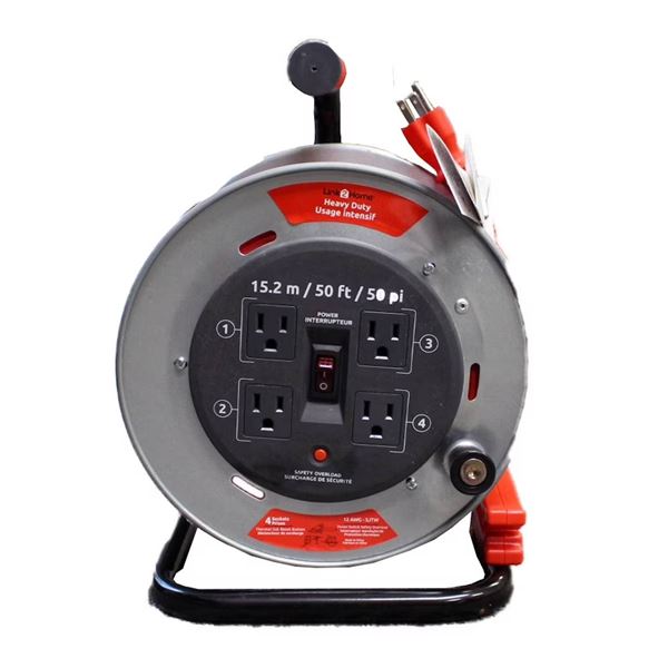Link2Home Heavy Duty 15.2 m/50 ft Extension Cord Reel with 4 Outlets