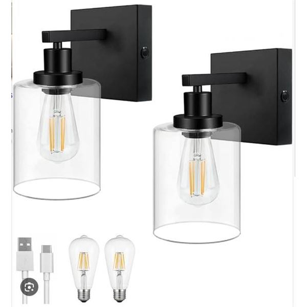 Globe Rechargeable Sconces 2-Pack with LED Bulbs and USB-C