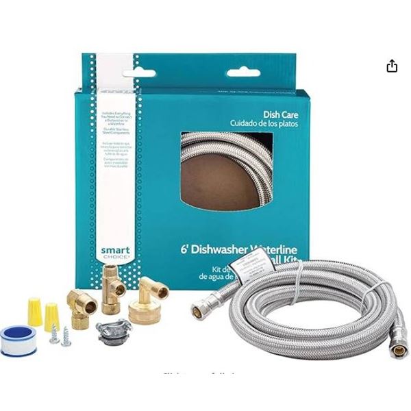 Smart Choice Dishwasher Waterline Install Kit With 6 ft Braided Stainless Steel Waterline