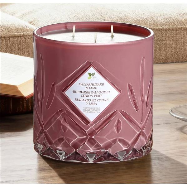 Y.M.I. Wild Rhubarb and Lime Candle in Textured Glass Jar