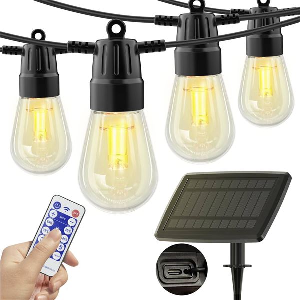 YSJ Solar String Lights Outdoor Waterproof, 49FT Patio Lights with 20 Shatterproof Bulbs