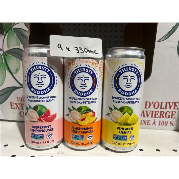 Thirsty Buddha Sparkling Coconut Water Variety Pack, 9 x 330ml Cans
