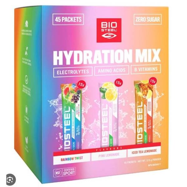 BioSteel Hydration Mix, Rainbow Twist, Pink Lemonade, Iced Tea Lemonade, 45 Packets