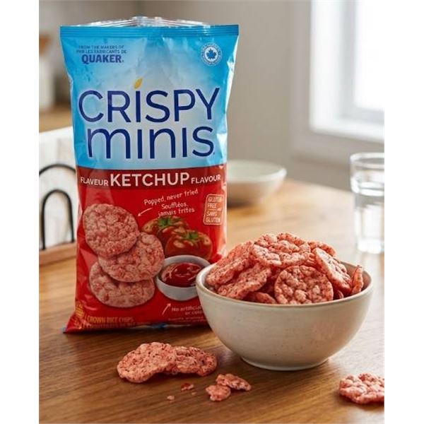 Quaker Crispy Minis Ketchup Flavour, 100 g Bags, Case of 12