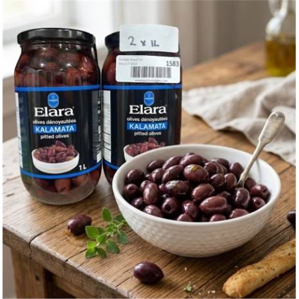 Elara Kalamata Pitted Olives 1L - Set of 2 Jars