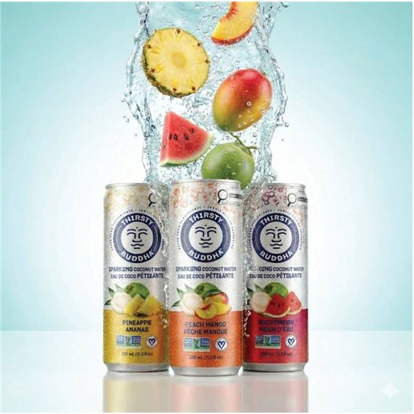 Thirsty Buddha Sparkling Coconut Water, Variety Pack, 12 Cans