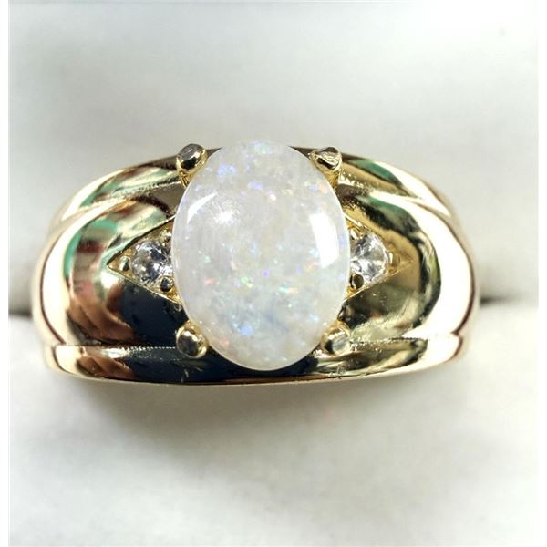 Gold Plated Sterling Silver Natural Opal (0.76ct) with CZ Ring, Size 9, W/A $1000.00. Opal is the bi