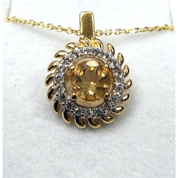 Gold Plated Sterling Silver Natural Citrine (0.50ct) Pendant with Gold Plated Sterling Silver Chain,