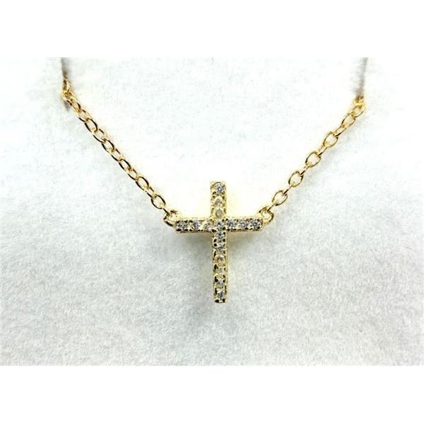 Gold Plated Sterling Silver CZ Cross Shape Pendant and Chain, Retail $300.00.