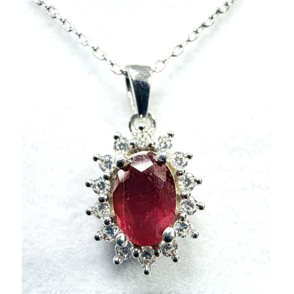 Sterling Silver Natural Enhanced Ruby (1.04ct) and CZ with Sterling Silver Chain, W/A $490.00. Ruby 