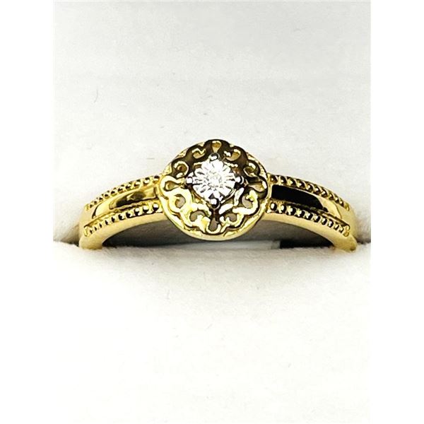 Gold Plated Sterling Silver Natural Diamond Ring, Size 9, Retail $500.00.