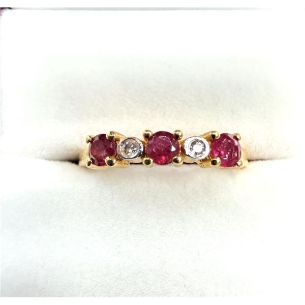 Gold Plated Sterling Silver Natural Enhanced Ruby with CZ Ring, Size 6.5, Retail $400.00.