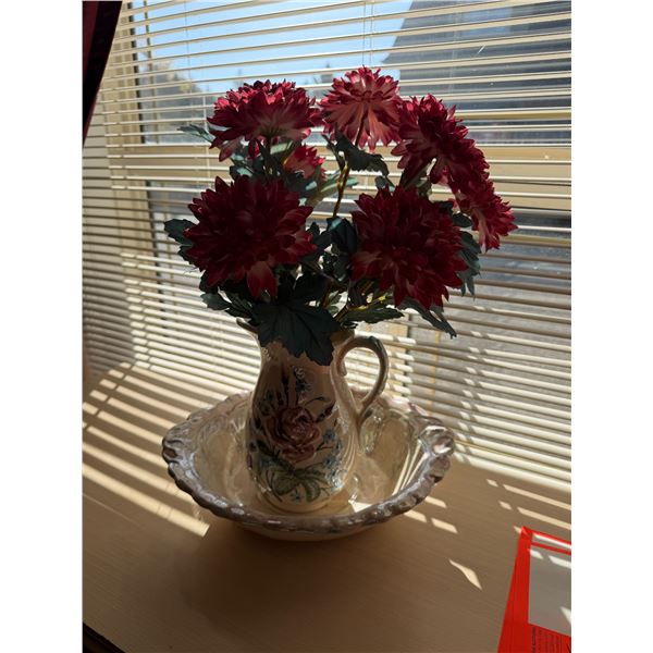 Pitcher and basin with flowers