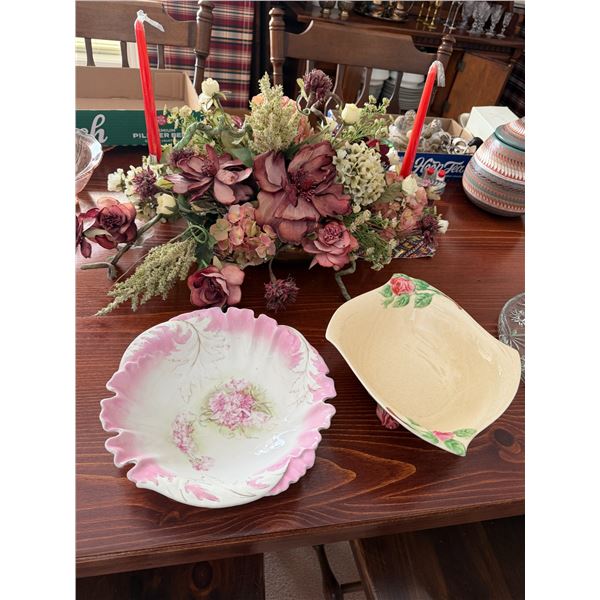 Floral centerpiece, Royal Winton bowl and other bowl