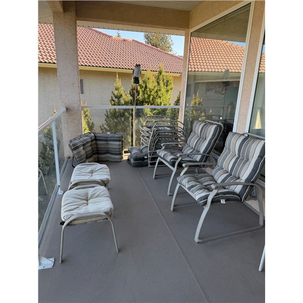 Six patio chairs, adjustable cushions and two Ottomans