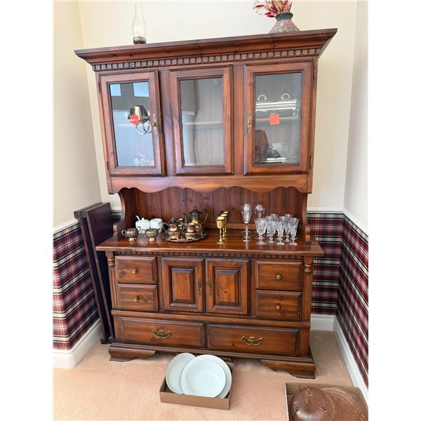 Solid wood, China cabinet two piece measures 54" x 19" inches