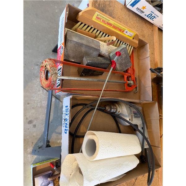 Drill, sanding items and smoothing brush