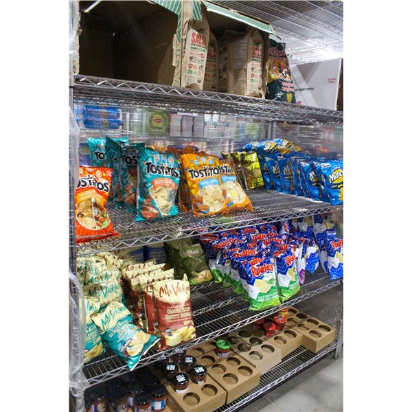 LARGE LOT OF ASSORTED CHIPS AND SALSA INCLUDES