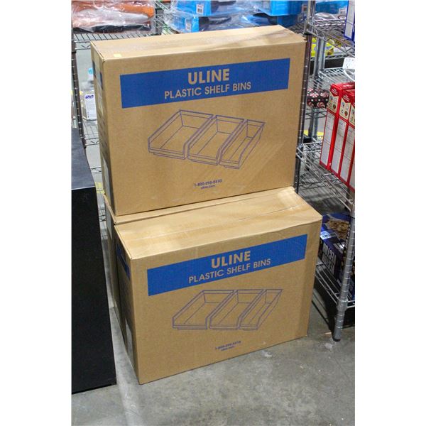 3 BOXES OF ULINE PLASTIC SHELF BINS