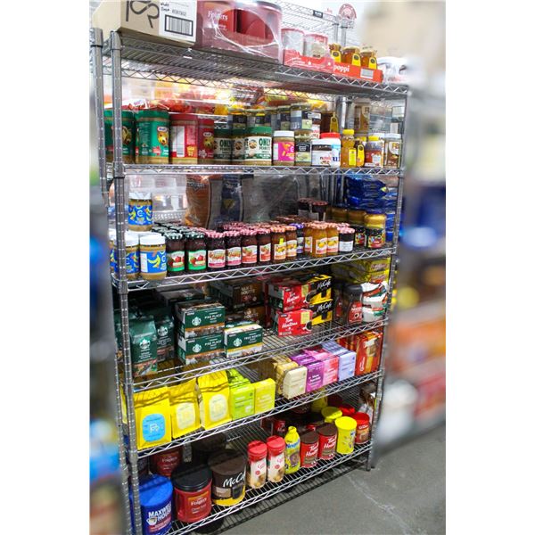 LARGE LOT OF ASSORTED COFFEE, SPREADS, AND MORE