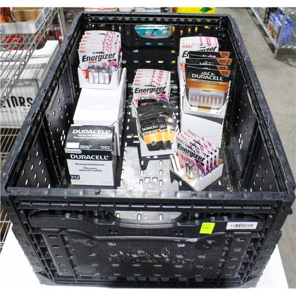 BIN WITH ASSORTED DURACELL AND ENERGIZER BATTERIES