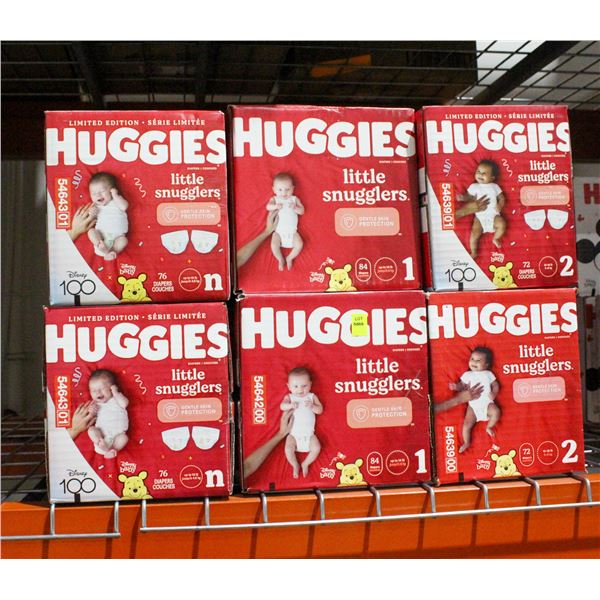 LARGE LOT OF HUGGIES LITTLE SNUGGLERS SIZE 1 & 2