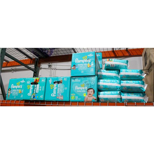 LARGE LOT OF PAMPERS BABY-DRY SIZES 2, 3, 4, 5