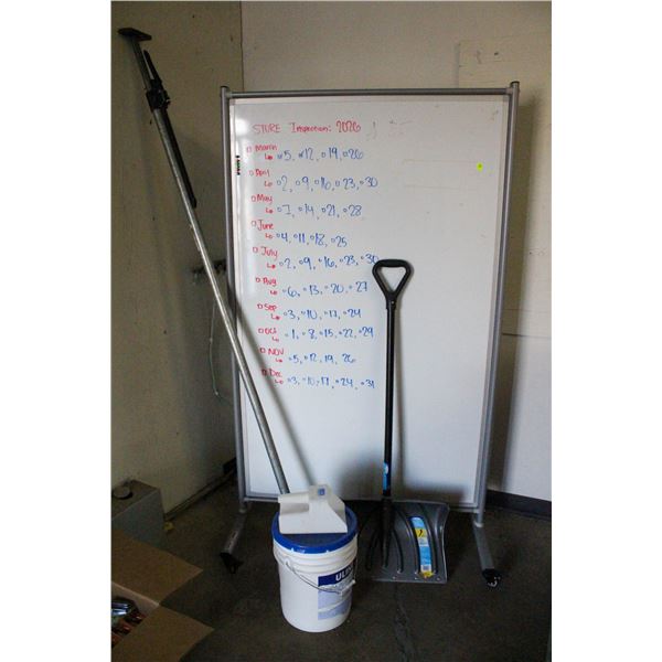 WHITEBOARD ON WHEELS SOLD WITH SHOVEL AND LOAD