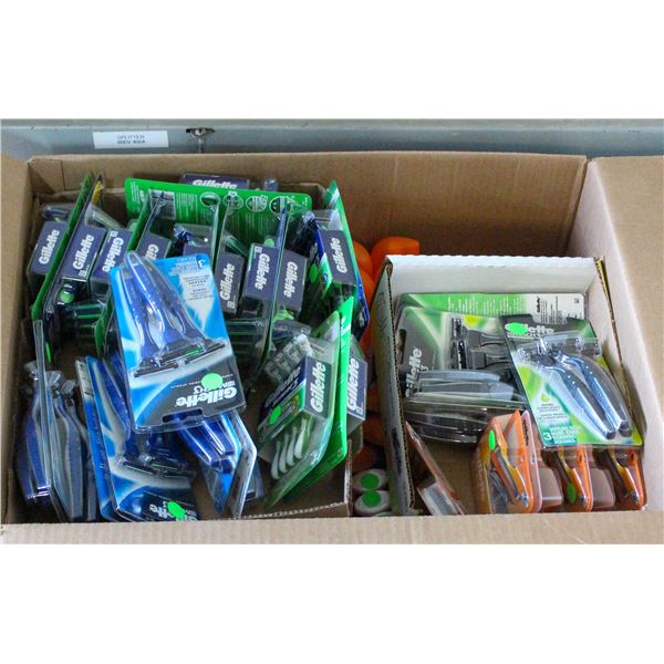 LARGE LOT OF RAZORS, SHAVING CREAM AND TOOTHPASTE