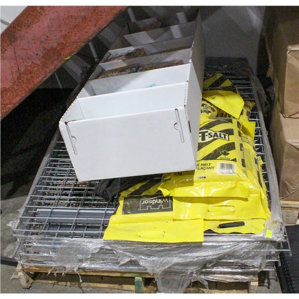 PALLET WITH PALLET RACK BASKETS, SAFETY SALT, AND