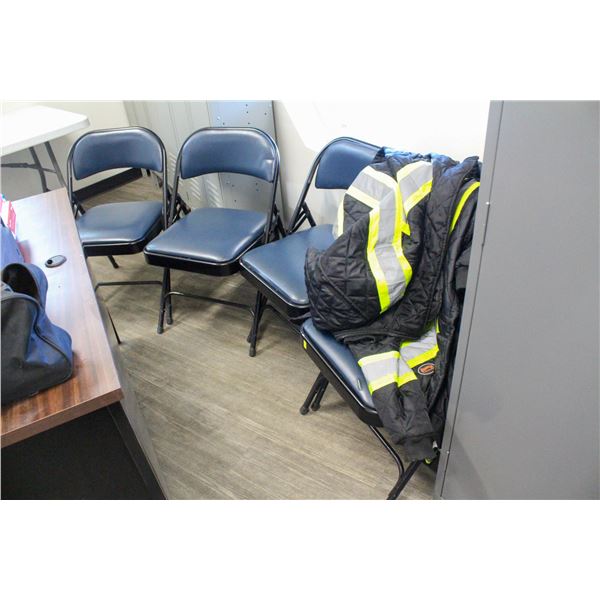 4 FOLDING CHAIRS SOLD WITH PIONEER HI-VIZ JACKETS
