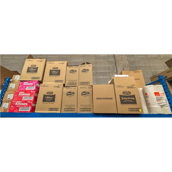 LARGE LOT OF TOILET PAPER, CHOCOLATE AND CANDY