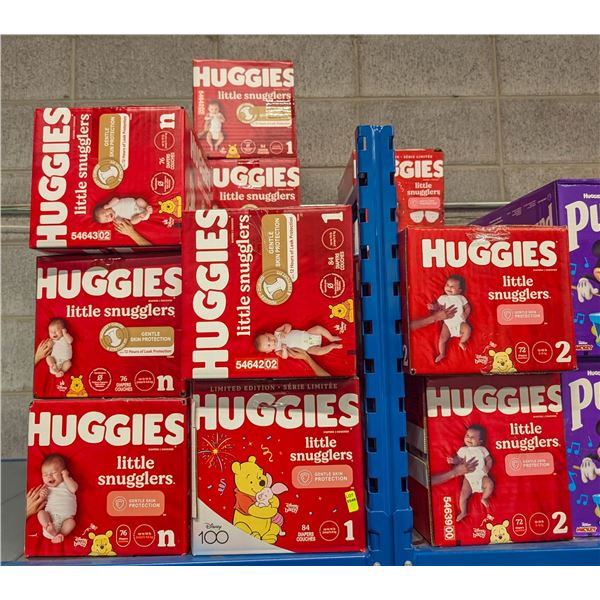 LARGE LOT OF HUGGIES LITTLE SNUGGLERS SIZES N, 1 2