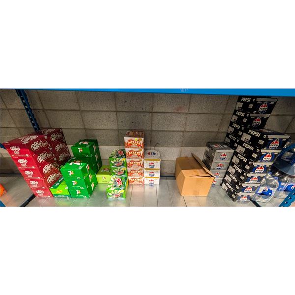 LARGE LOT OF 12PKS OF POP INCLUDES DR PEPPER, 7UP