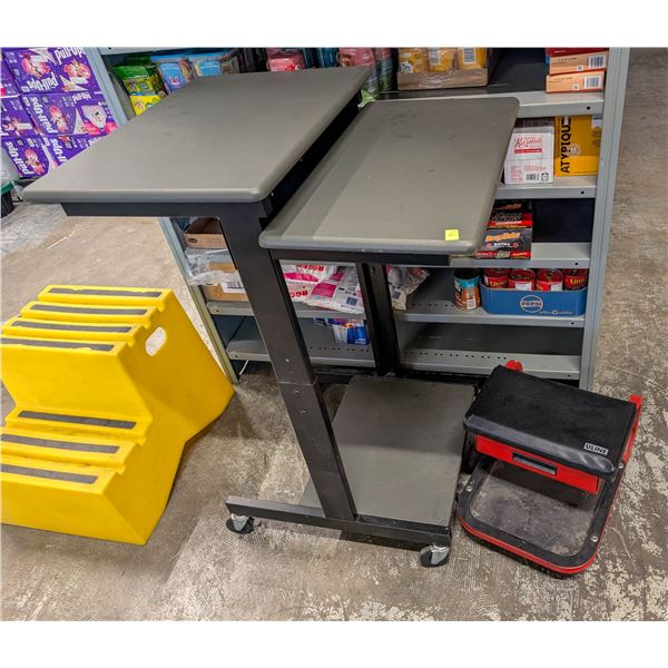 HEIGHT ADJUSTABLE ROLLING WORK STATION SOLD WITH