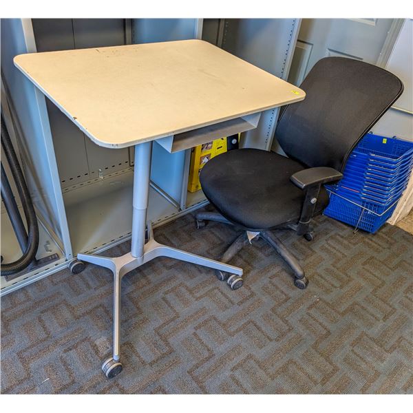 HEIGHT ADJUSTABLE WORK STATION WITH OFFICE CHAIR