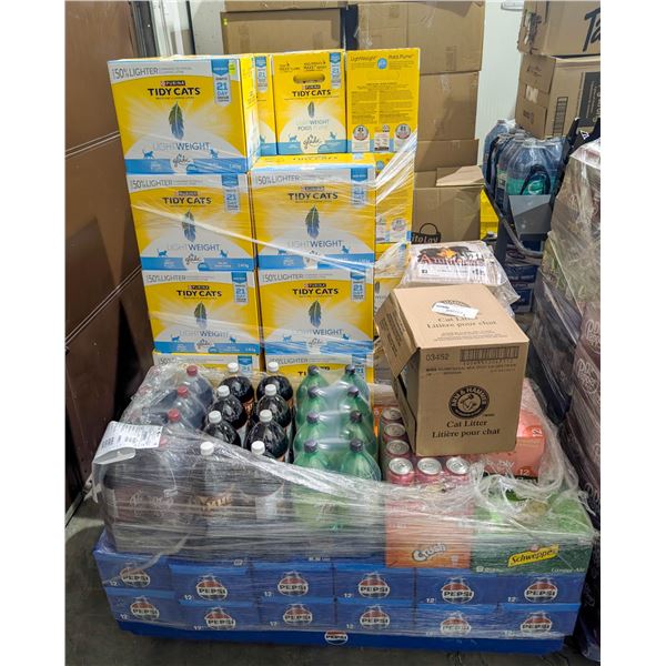 PALLET OF POP KITTY LITTER AND FIREWOOD